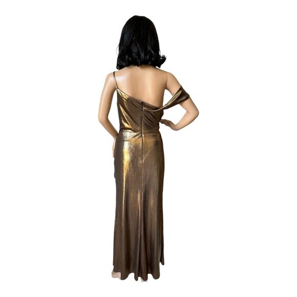 IEENA for Mac Duggal Gold Metallic One-Shoulder Gown style 26728 size 8 - Picture 10 of 17
